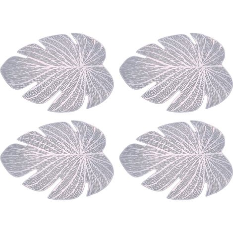 Lot de 2 napperons en PVC forme feuille 36,5 x 45,5 cm argentés pour table à manger (1/4)
