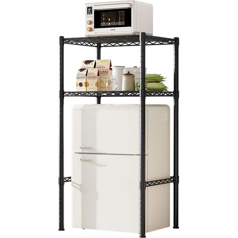 Étagère de Rangement au-Dessus du Réfrigérateur,Étagère Métallique Réglable en Hauteur pour Mini Frigo et Micro-Ondes,Étagère de Rangement 2 Niveaux Compacte pour Cuisine (1/5)