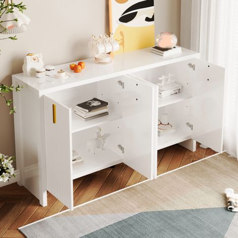 Buffet blanc 140 x 38 x 80 cm avec 4 portes, étagères réglables et poignées dorées DESVIAE (1/5)