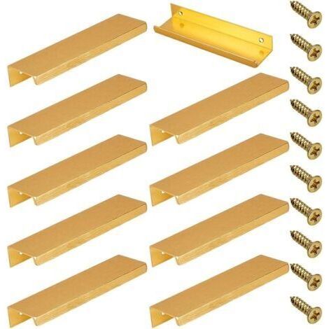 Lot de 10 poignées rectangulaires de 8 cm pour placard de cuisine avec vis, en fer, pour coiffeuse, tiroir, armoire, portes de garde-robe (doré) (1/5)