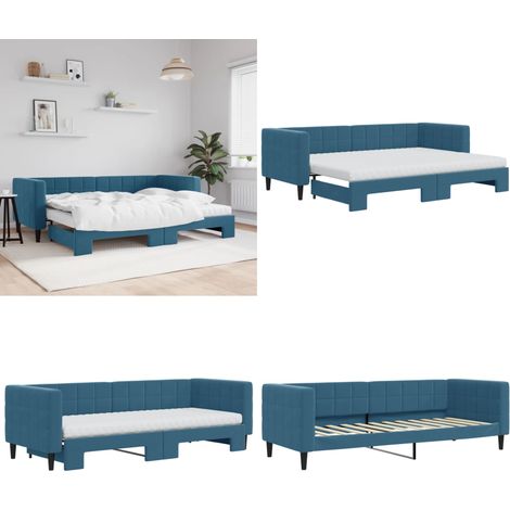 Tagesbett Ausziehbar mit Matratzen Blau 80x200 cm Samt - Sofa Bett - Schlafcouch - Gästebett - Ausziehbares Bett - Daybed - Home & Living (1/5)