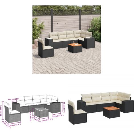 7-tlg. Garten-Sofagarnitur mit Kissen Schwarz Poly Rattan - Gartenmöbel Set - PE-Rattan Möbel - Outdoor Lounge - Esstisch - Gartenstuhl - Home & Living (1/3)