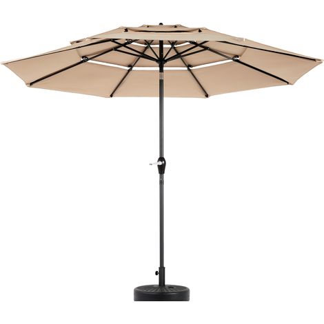 Parasol en aluminium 10 ft à 3 niveaux à inclinaison automatique (kaki) (sans base) (1/5)
