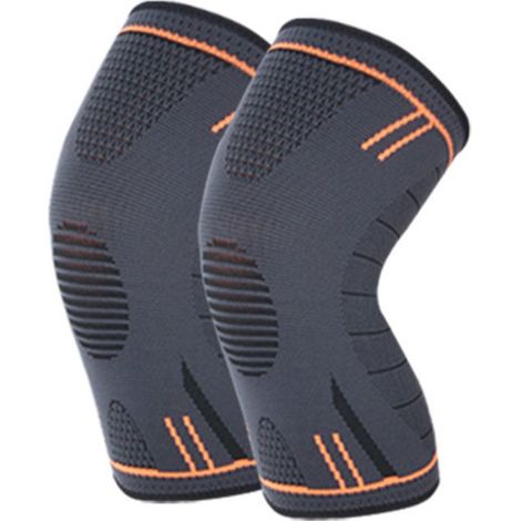 1. Confezione doppia di ginocchiere, traspiranti e antiscivolo, unisex, adatte per corsa, basket, camminata, sport, ecc., grigio-arancione, taglia XL. (1/4)
