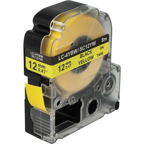 vhbw Label Tape Replacement for KingJim SC12YW for Label Printer 8m x 12 mm, Black on Yellow (1/4)