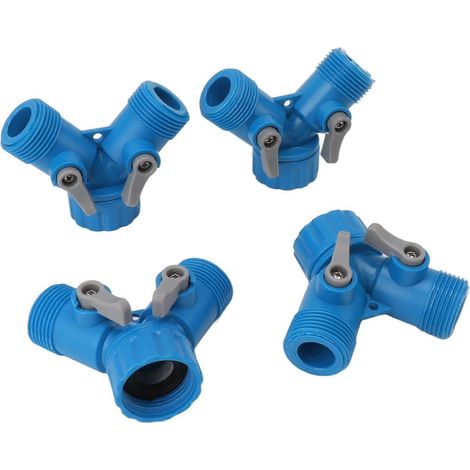 Distributeur en Y pour robinet, 2 voies, 2 vannes, raccord pour tuyau d'arrosage, norme UE, lot de 4, bleu
