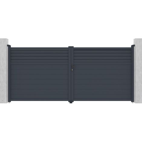 Cancello elettrico a battente L397 x H181 cm Alluminio a persiana Antracite  - VIAZO