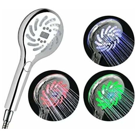 Doccia LED con colori variabili, doccia con display LCD digitale per la temperatura, doccia per il bagno color cromato, mano con grande testa e 3 modalità di spruzzo (G1/2 pollici, 12,6 cm) (1/5)