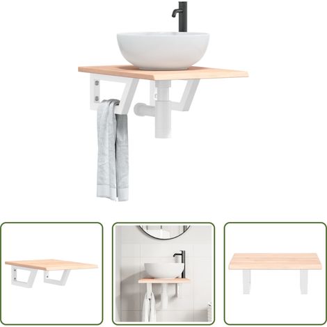 Étagère de lavabo - Étagère de vasque murale acier et bois de chêne massif (1/5)