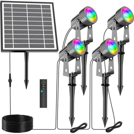 LED-Außenstrahler, 3W Solar-Gartenleuchte, RGB-Farbe, 1440 lm, mit Erdung, IP65 wasserdicht, mit Fernbedienung (4er-Pack)