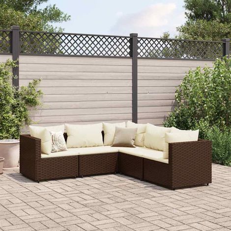 Set muebles de jardín 5 piezas y cojines ratán sintético marrón vidaXL (1/5)
