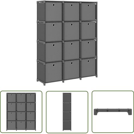 Étagère à 12 cubes avec boîtes Étagère de Rangement Armoire de Rangement Gris 103x30x141 cm Tissu BRZH696676 (1/5)