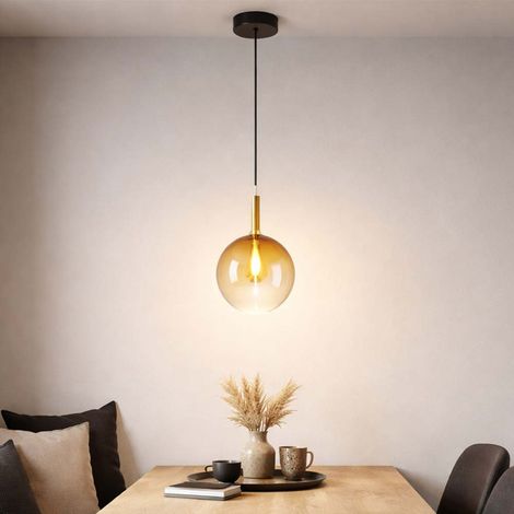 Lampada a sospensione Lampada da sala da pranzo LED sfera di vetro ottone, metallo, LED 3,5W 350Lm bianco caldo, DxH 18x120cm