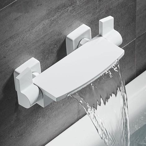 Sjqka – Mitigeur de baignoire mural blanc à cascade – Cuivre sans plomb – Installation murale – Douche à main incluse – Débit élevé