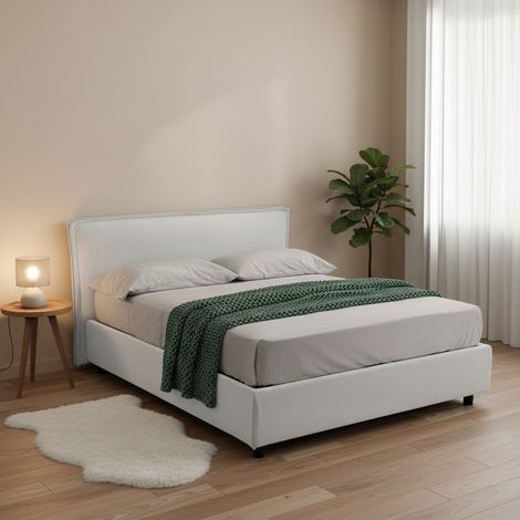 Letto Matrimoniale Bruzolo, Letto Matrimoniale Materasso Incluso, Sfoderabile Made in Italy, Contenitore, Bianco (1/5)