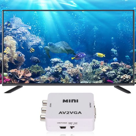 Convertisseur AV Composite vers VGA 480P Mini pour Boîtier TV et Moniteurs (Blanc)
