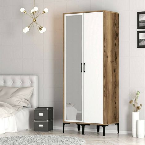 Dmora - Armario 2 puertas Alhena, Muebles de dormitorio, Vestidor, Armario de ropa, 80x201h48 cm, Nogal y Blanco, con embalaje reforzado (1/5)