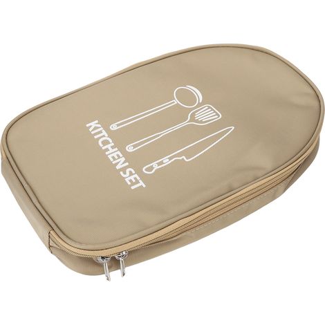 Sac à dos portable en nylon kaki pour couteaux de chef, avec poches de rangement et porte-couteaux. Idéal pour le camping et les pique-niques. (1/5)