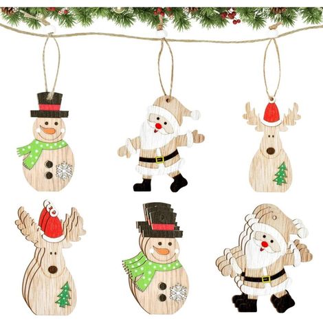 Bois Arbre de Noël Ornements, 9Pcs Ornements d'arbre de Noël en Bois, Décorations de Noël Suspendues, Noël Ornements Pendentif Suspension Cadeaux, Décorations Suspendues pour Les Fêtes (1/5)