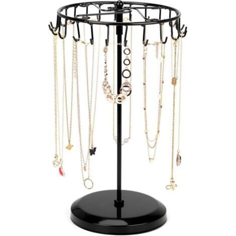 Pair Porte Bijoux Rotatif en Métal Noir 23 Crochets - H34,8 x l20,5 cm - Tour de Presentoir Bijoux - Porte Collier Bracelets Bagues et Boucles d’Oreilles