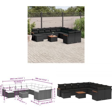 12-tlg. Garten-Sofagarnitur mit Kissen Schwarz Poly Rattan - Gartenmöbel Set - Esszimmergarnitur - Outdoor Möbel - Rattan Sofa - Lounge Garnitur - Home & Living (1/3)