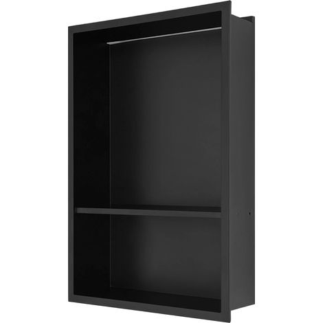 Niche de douche en acier inoxydable avec éclairage LED RVB, rangement télécommandé, Double étagère, Niche encastrable salle de bain 33.3x10x48.5cm Pour rangement savon, shampooing, cosmétiques, noir