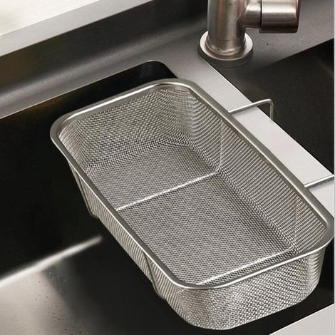 Desagüe de fregadero - Colador con cesta - Limpieza de cocina - Acero inoxidable - 27 cm de largo - Plateado (1/5)