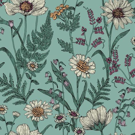Fine Decor Wild Meadow Blue Wallpaper Floral Flowers Leaves Paste The Wall (1/4)