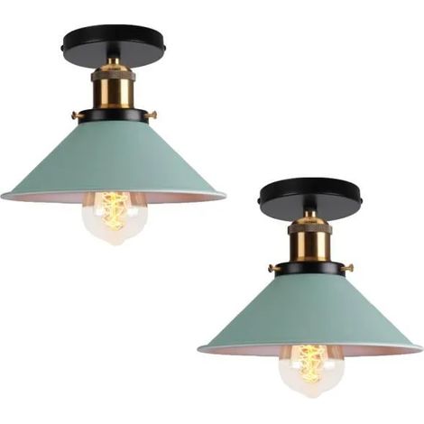 U-DO LOT DE 2 Plafonnier Cage en Fer Vert E27 22CM Lampe de Plafonde Luminaire Vintage Lustre Intérieur Industriel (1/4)