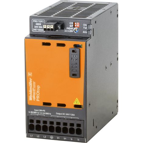 Alimentation pour rail DIN Weidmüller, série PRO TOP3, 24V c.c.out 20A, 480W ( Prix pour 1 )