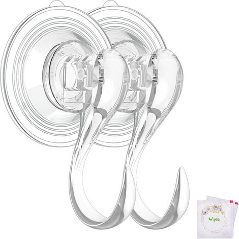 Gancho creativo con ventosa para el baño, no requiere taladrar, transparente, tamaño grande (33 g) con toallitas húmedas. (1/5)