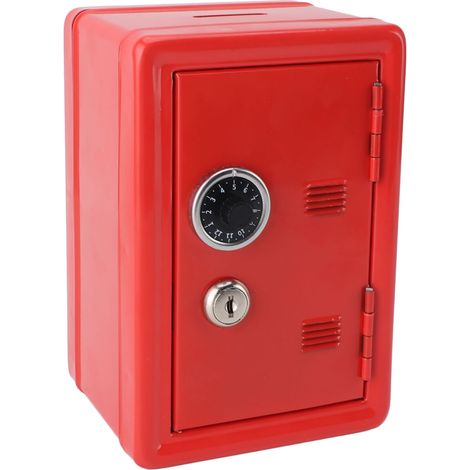 Tirelire originale mignonne en fer verticale avec serrure et 2 clés coffre à pièces pour maison rouge 12x10x18 cm avec accessoire (1/5)