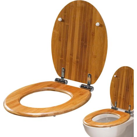 Abattant de toilettes en bois allongé avec fermeture amortie , charnières acier inoxydable antirouil (1/5)