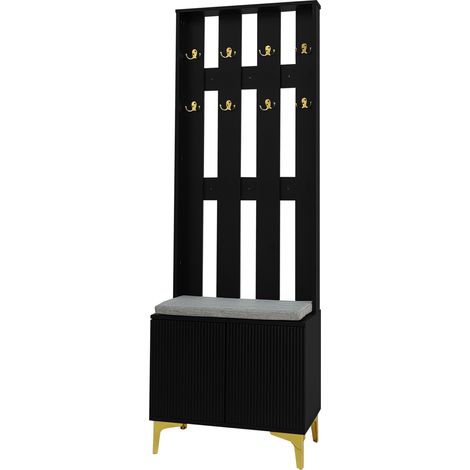 Ingresso con panca porta scarpe e cuscino, appendiabiti con ganci nero e oro HOMVRA (1/4)