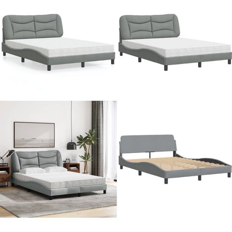 Bett mit Matratze Hellgrau 140x200 cm Stoff - Schlafzimmermöbel - Boxspringbetten - Doppelbett - Bettenrahmen - Lattenrost - Home & Living (1/5)