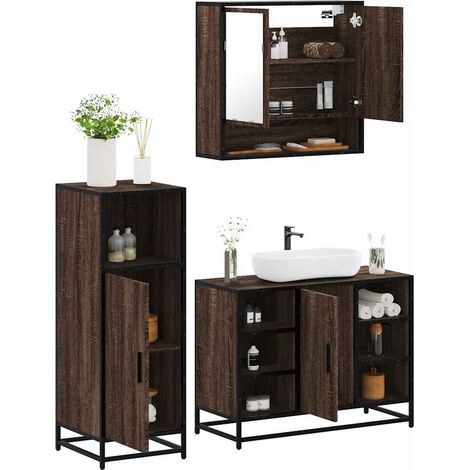 3-tlg. Badmöbel-Set Braun Eichen-Optik Holzwerkstoff