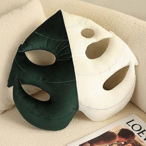 Coussin décoratif vert à motif de feuille, idéal pour le lit, avec une fleur. Un joli coussin décoratif parfait pour les amoureux des plantes et les passionnés de jardinage. (1/5)