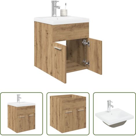 vidaXL Vasque intégrée - Meuble lavabo avec bassin et robinet intégrés chêne artisanal (1/5)