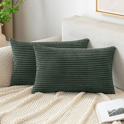 Decorative Housse de Coussin en Velours Côtelé Canapé Taie d'oreiller Douce pour Maison Salon Chambre Lit Clic Clac 40x60 cm Lot de 2 Vert-débris (1/5)