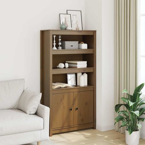 Aparador alto madera maciza de pino marrón miel 80x35x154 cm (1/4)