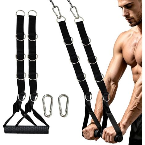 Corde Triceps Musculation Poignée Réglable, Sangle Tirage Musculation, Corde de Tension pour l'Entraînement des Biceps et des Triceps, pour Poulie à Câble avec 2 Mousquetons, Noir 60cm (1/5)