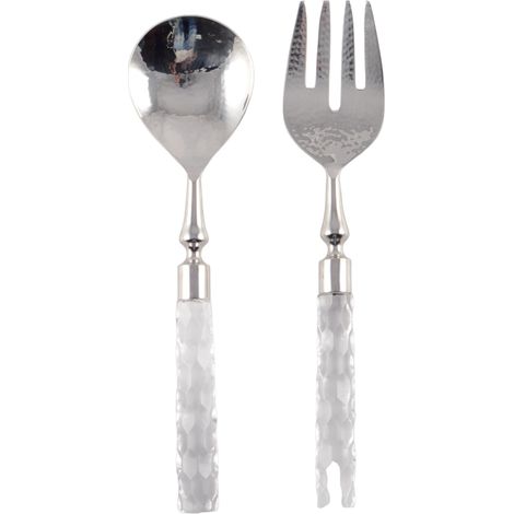 Couverts à Salade en Métal Argenté Martelé Cuillères de Service 29 x 6 x 2,5 cm - PANGIVO (1/3)