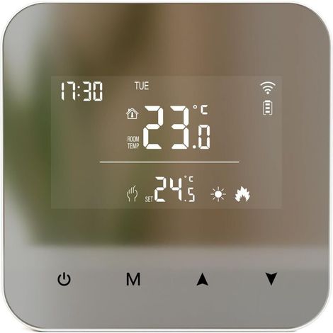 Battery-powered thermostat for gas boilers, 2-wire wall-mounted thermostat, daily programmable thermostat, room thermostat, battery or USB powered (battery not included)