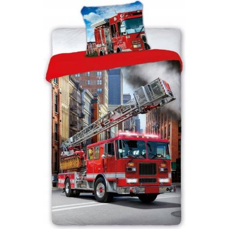 Ropa de cama de algodón 140x200 70x90 Camión de bomberos estampado dinámico