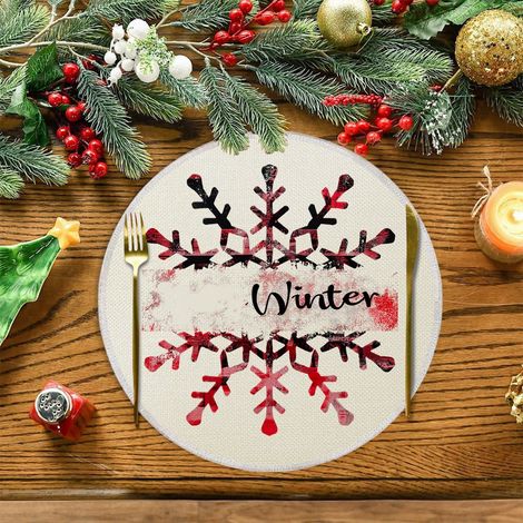 Placemat - Linen - 35 x 35 cm - Résistant à la Chaleur et aux Taches - Pour Décoration de Table de Noël ou Repas Festif - 1 Pièce (1/5)