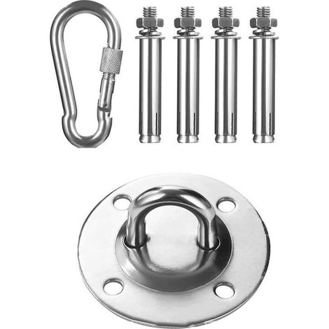 Lot de Crochets à Balançoire en Acier Inoxydable, Suspension de Hamac au Plafond avec Ressort, Plaque de Fixation à Trou de 8mm (1/5)