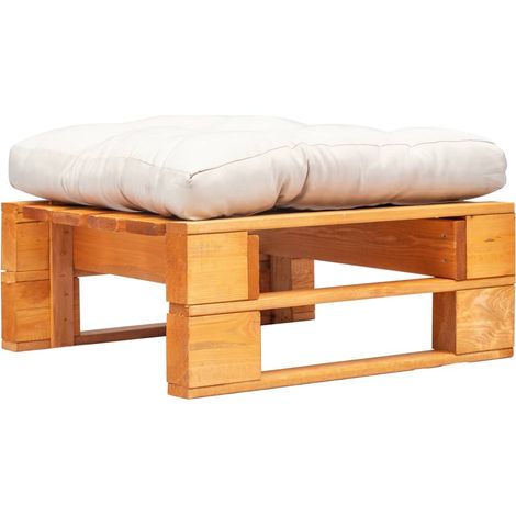 Repose-pied palette de jardin et coussin sable Marron miel Bois (1/5)