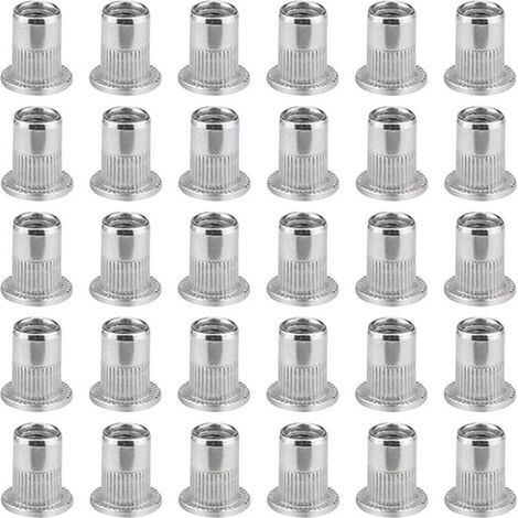 100 Pièces M6 Écrou À Sertir À Tête Plate, Écrous À Riveter Acier Inoxydable, Insert Fileté À Tête Plate, Écrou À Sertir M6, Rivet Écrou M6 (1/5)