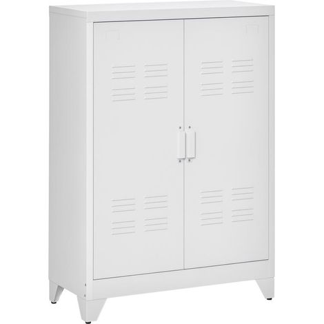 Armoire métallique blanche 2 portes et 2 étagères réglables pour bureau, 75x33x110 cm, rangement solide et discret