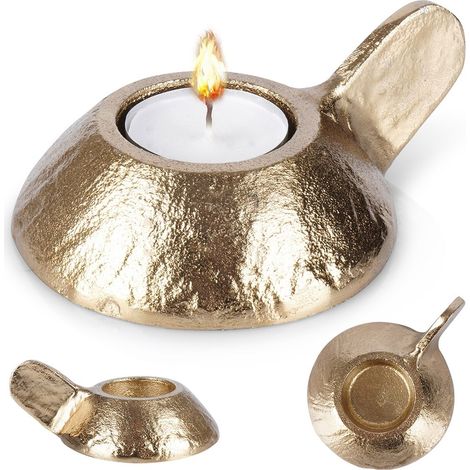 Porte-bougie en métal doré avec support pour bougie chauffe-plat. (1/5)